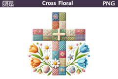 Easter Cross Floral Clipart | Christian Faith Sublimation Product Image 1