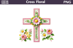 Easter Cross Floral Clipart | Christian Faith Sublimation Product Image 1