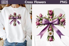 Cross Flowers Clipart | Easter Cross Sublimation Product Image 1