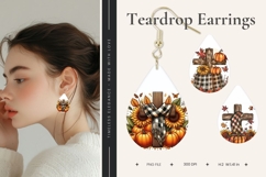 Pumpkin Jesus Cross Teardrop Earring Printable Fall Autumn Product Image 1