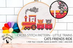 cross stitch pattern little train cats friends ride 1