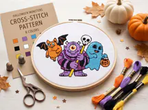 Cute Halloween Cross Stitch Pattern Ghost & Monsters Product Image 4