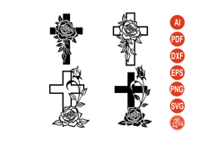 Cross with Rose SVG Bundle Gothic Floral Cross Line Art Product Image 1