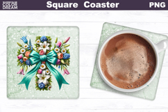 Cross Flowers Square Coaster | Easter Cross Square Coaster Product Image 1