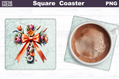 Cross Flowers Square Coaster | Easter Cross Square Coaster Product Image 1