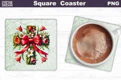 Cross Flowers Square Coaster | Easter Cross Square Coaster Product Image 1