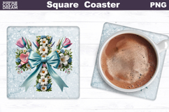 Cross Flowers Square Coaster | Easter Cross Square Coaster Product Image 1
