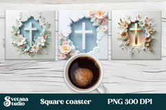 Easter square coaster | Easter cross with flower coaster PNG Product Image 1