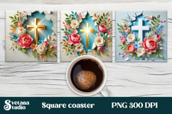 Easter square coaster | Easter cross with flower coaster PNG Product Image 1
