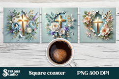 Easter square coaster | Easter cross with flower coaster PNG Product Image 1