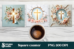 Easter square coaster | Easter cross with flower coaster PNG Product Image 1