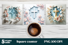 Easter square coaster | Easter cross with flower coaster PNG Product Image 1
