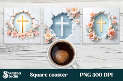 Easter square coaster | Easter cross with flower coaster PNG Product Image 1