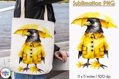 Black Crow with Umbrella Cute Autumn Sublimation | Rainy Day Product Image 1