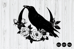 Mystical Crow Moon clipart, Floral Raven SVG Product Image 1