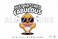 chick, hatchling, just hatched, fabulous, easter, spring, sunglasses, bow tie, cute, cartoon, illustration, vector, design, sublimation, baby, newborn, bird, party, celebration, graphic, cheerful, happy, joy, kawaii, funny, adorable, whimsical, springtime