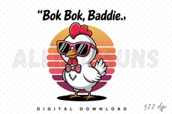 cartoon, chicken, sunglasses, bow tie, retro, sunset, gradient, background, funny, cool, style, vector, illustration, animal, bird, poultry, farm animal, character, design, cute, fowl, rooster, cock, retro sunset, sublimation, sublimation design, digital 