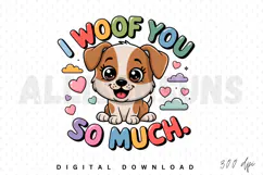 puppy, dog, cartoon, illustration, cute, vector, love, hearts, colorful, typography, woof, sublimation, digital art, animal, pet, design, graphic, happy, valentines, clouds, pastel, adorable, kawaii, playful, fun, cheerful, sweet, puppy love, pet design, 