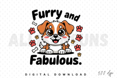 furry, fabulous, puppy, dog, cute, illustration, vector, art, design, pet, animal, cartoon, character, sublimation, print, graphics, paw print, bone, happy, cheerful, playful, adorable, whimsical, kawaii, childish, brown, white, smile, eyes, sweet, friend