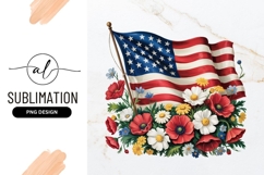American Flag With Flowers Sublimation Png Product Image 1
