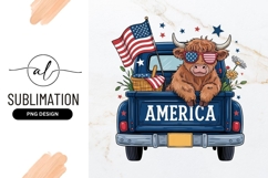 Patriotic Highland Cow Truck Sublimation Png Product Image 1
