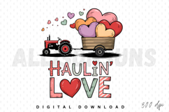tractor, hearts, valentines day, love, trailer, haulin love, vector, illustration, graphic, design, farm, vehicle, red, colorful, pastel, digital download, valentines, holiday, greeting, card, design element, sublimation, clip art, romantic, cute, typogra