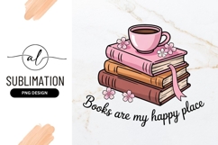 Stacked Books Coffee Cup Flowers Sublimation Png Product Image 1
