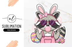 Easter Raccoon With Bunny Ears Sublimation Png Product Image 1