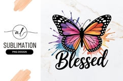 Watercolor Butterfly Blessed Sublimation Png Design Product Image 1