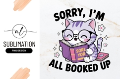 Cartoon Cat Reading Book Sublimation Png Product Image 1