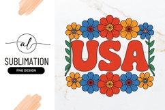 Retro USA Graphic With Floral Border Sublimation Product Image 1