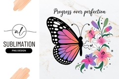 Butterfly With Lilies Floral Sublimation Png Design Product Image 1