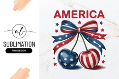 Patriotic Cherries American Flag Sublimation Png Product Image 1