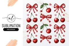 Watercolor Cherry Red Bow Pattern Sublimation Design Product Image 1