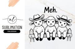Lambs On Fence Line Art Sublimation Png Product Image 1