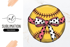 Cartoon Softball With Pink Bow Sublimation Png Product Image 1
