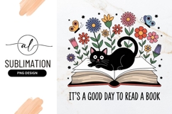 Black Cat Book Reading Vector Sublimation Png Product Image 1