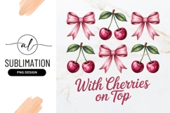 Cherries And Pink Bows Sublimation Png Design Product Image 1