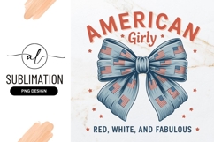 American Girly Flag Bow Sublimation Png Product Image 1