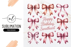 Watercolor Bows And Hearts Happy Birthday Sublimation Product Image 1
