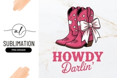 Pink Cowgirl Boots With Bow Howdy Darlin Sublimation Product Image 1