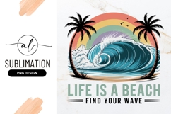 Beach Wave Scene With Palms And Rainbow Sublimation Product Image 1
