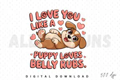 puppy, dog, cartoon, cute, love, valentine, valentines day, illustration, design, belly rub, pet, animal, heart, kawaii, adorable, happy, playful, brown, pink, vector, graphic, clip art, svg, sticker, t shirt, digital art, dog lover, puppy love, cartoon d