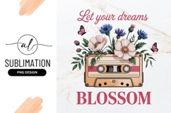 Floral Cassette Tape With Blossom Sublimation Png Product Image 1