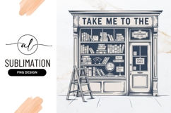 Vintage Bookstore Illustration With Ladder And Books Product Image 1