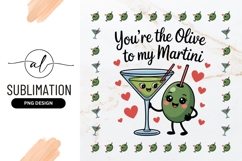 Cute Olive And Martini Cartoon Valentine Sublimation Design Product Image 1