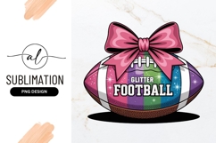 Cute Glitter Football With Pink Bow Sublimation Design Product Image 1