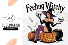 Cartoon Witch With Pumpkins Skulls Sublimation Png Product Image 1