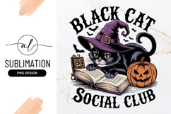 Halloween Black Cat Social Club Sublimation Png Product Image 1