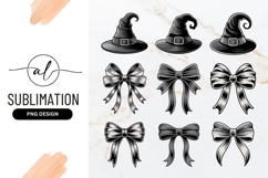 Monochrome Witch Hats And Bows Sublimation Png Product Image 1